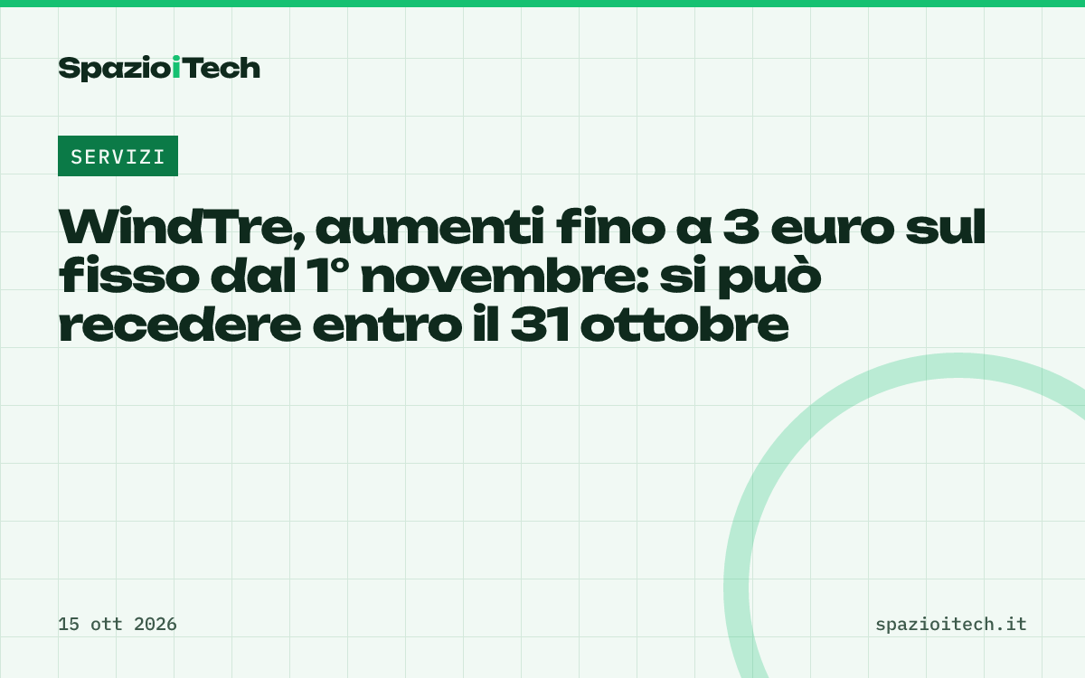 WindTre, aumenti fino a 3 euro sul fisso dal 1° novembre: si può recedere entro il 31 ottobre