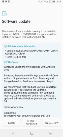 Samsung Galaxy S8 Android 8.0 Oreo