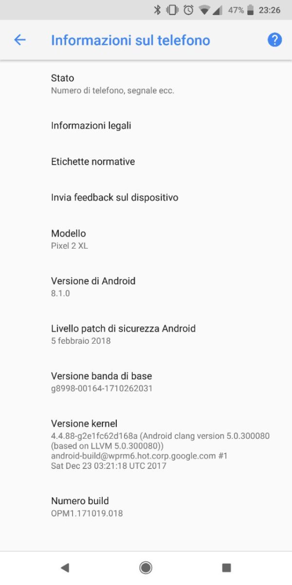 Google Pixel 2 XL patch di Febbraio