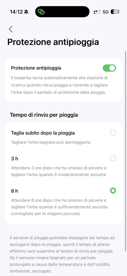 La protezione antipioggia con i tre tempi di rinvio: subito, 3 ore, 8 ore.