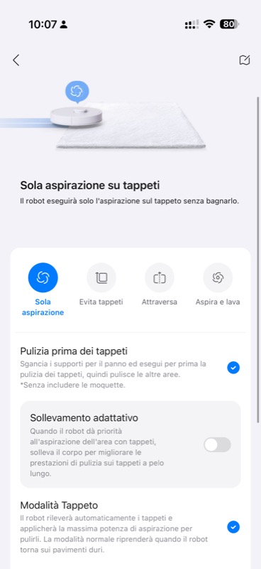 Gestione tappeti — 4 modalita
