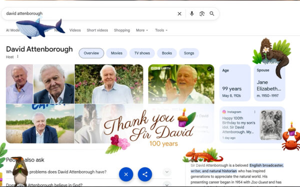 Google Search 2026: Omaggio a Sir David Attenborough 100