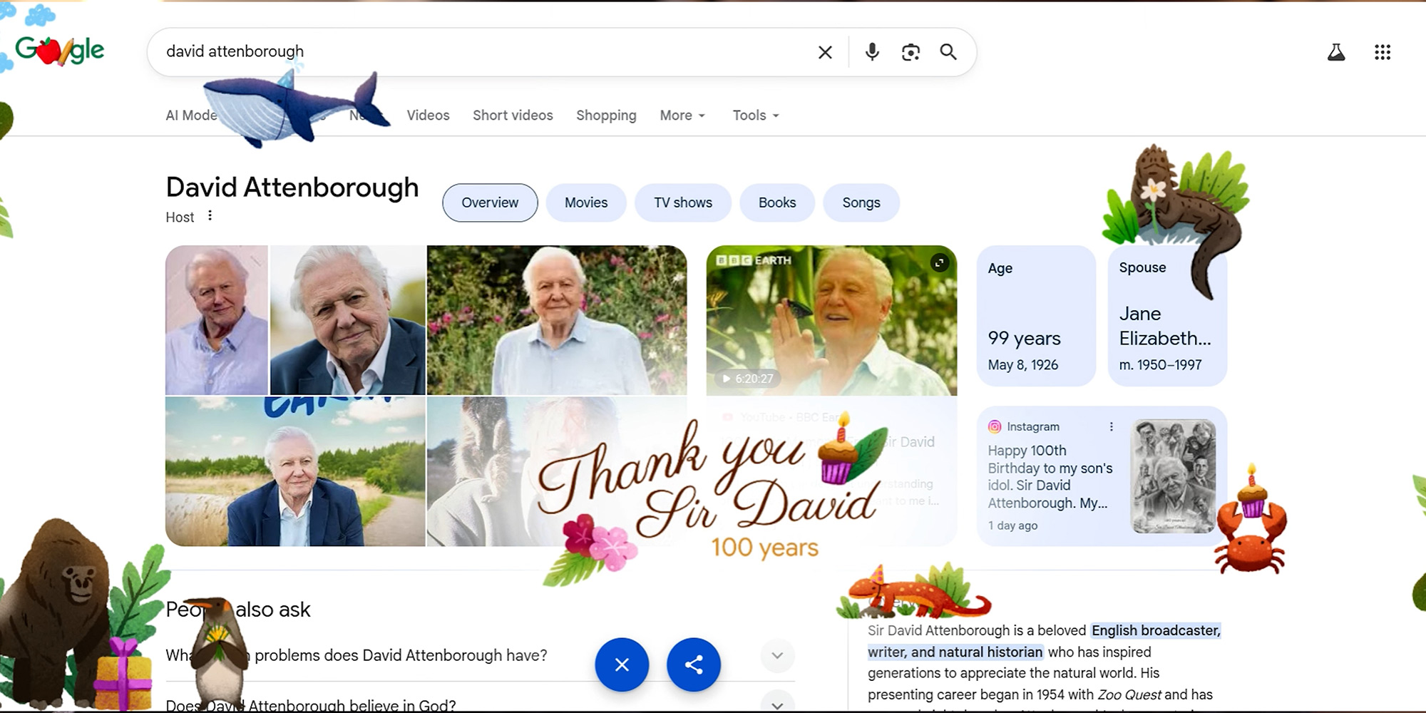 Google Search 2026: Omaggio a Sir David Attenborough 100