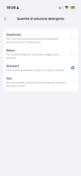 App Roborock: dosaggio della soluzione detergente
